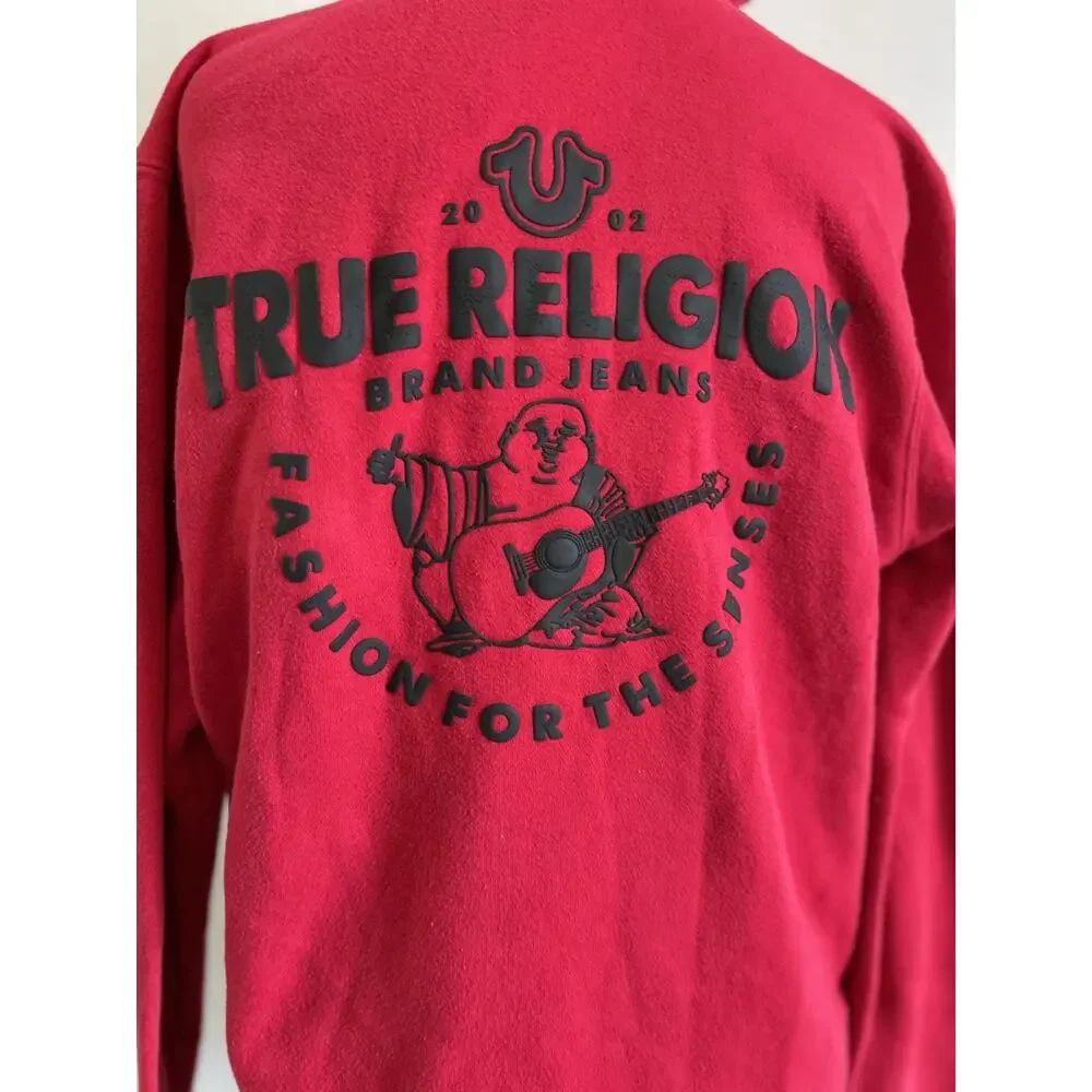 True Religion Zip Hoodie Buddha Logo Red Sweatshirt Retro Grunge Skater Core MED
